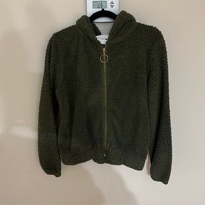 Olive green and gold sherpa jacket